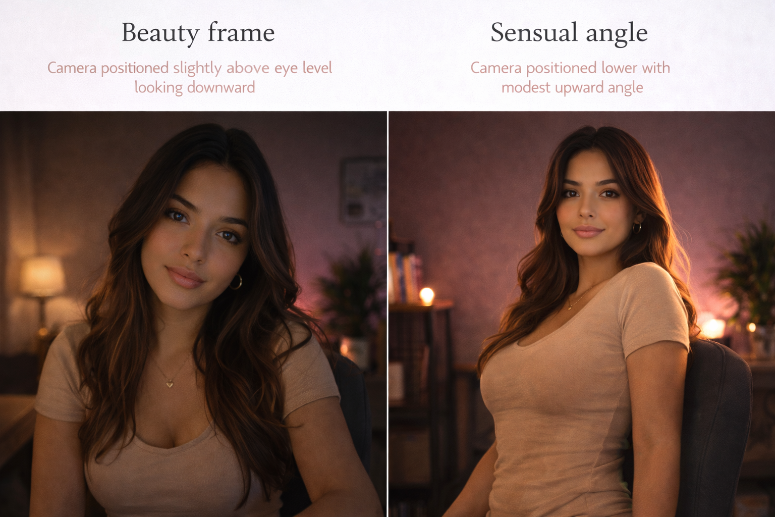 Diagram: 45° body turn while face stays toward the camera lens