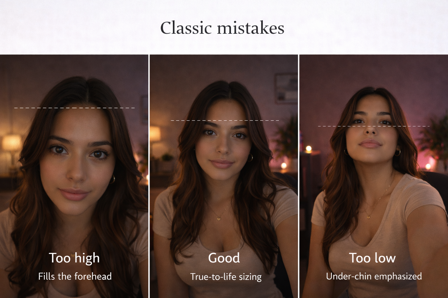 Diagram: high versus medium versus low camera height and how proportion reads on camera